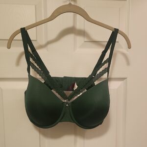 Adore Me Dark Green Lace-Back T-Shirt Bra with Strappy Detail
